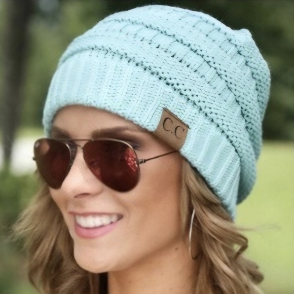 C.C Light Blue Ribbed Knit Hat Beanie - Picture 5 of 10